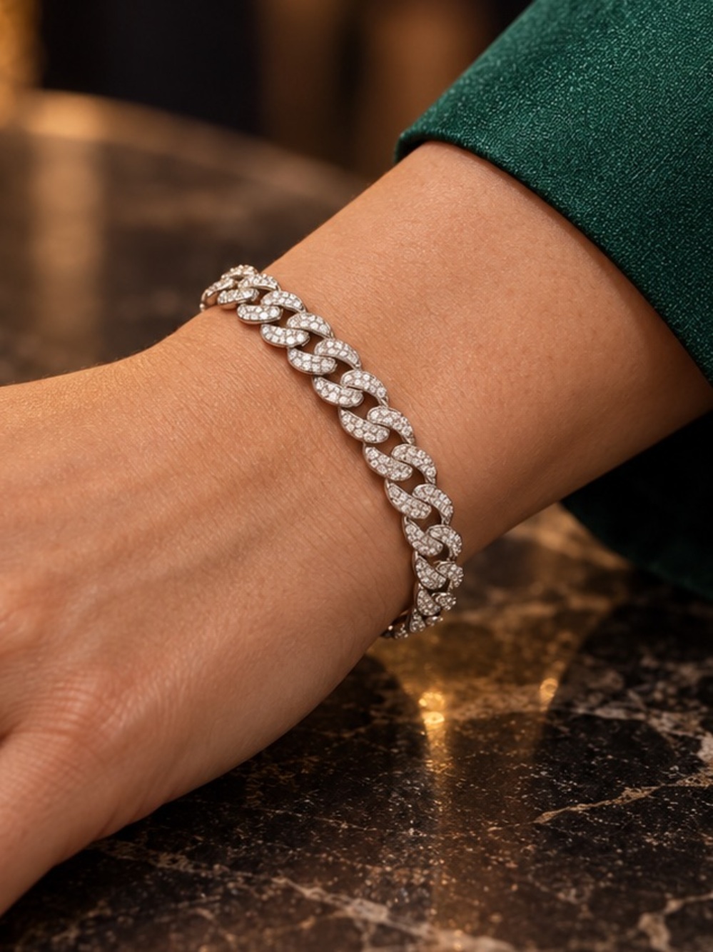 7” Invicta Silver-Tone Pavé Cuban Link Bracelet (80934)